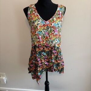 Apropos Boutique V Neck Tank Handkerchief Hem Tunic Ditsy Floral Size Medium